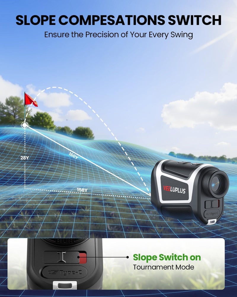 VEELUPLUS Golf Rangefinder with Slope, Golf- 660 Pro Rangefinder, Flag Pole Locking Vibration, 6X Magnification, Rechargeable, Golf Accessories Magnet Mount Rangefinders with LCD Clarity View - Image 4